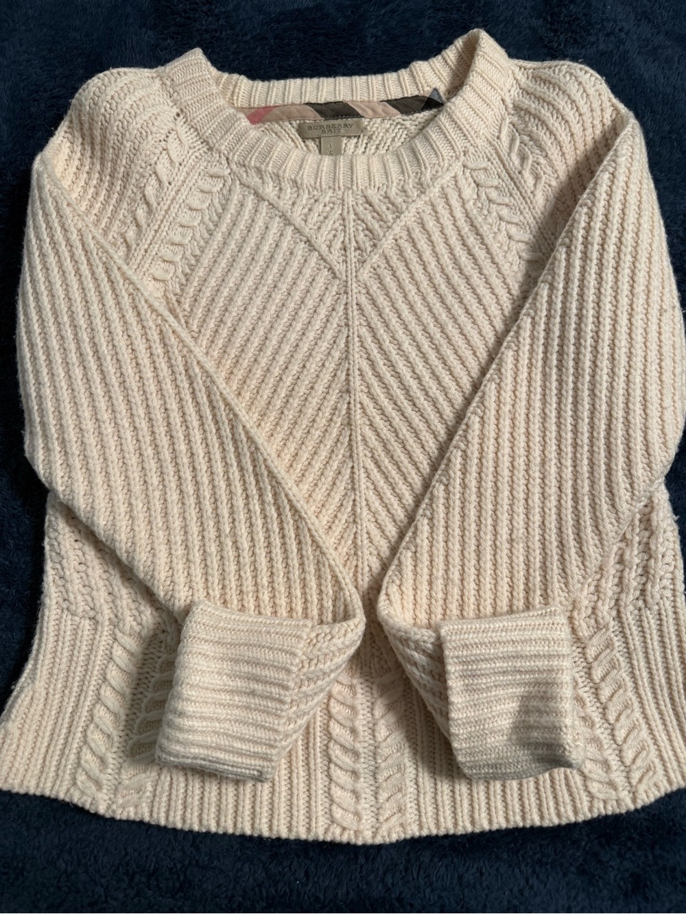 Burberry Cream Cable-Texture Crewneck Sweater